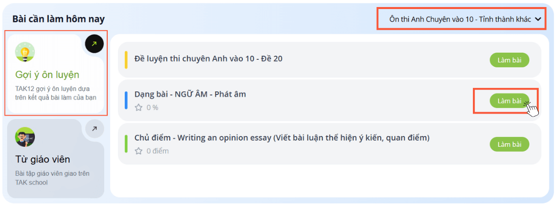 bài cần làm từ hệ thống